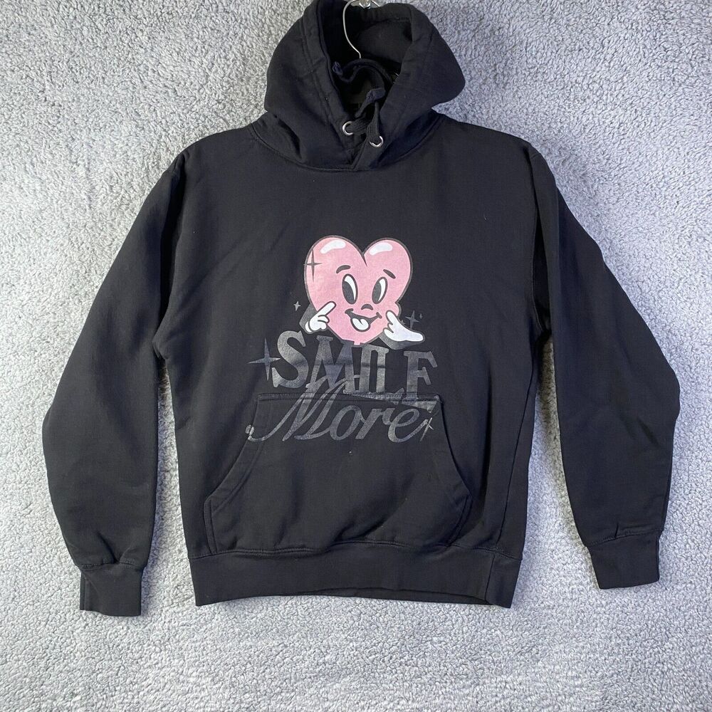 Cotton Bloom Unisex Black Pullover Hoodie (Smile More) Size Small